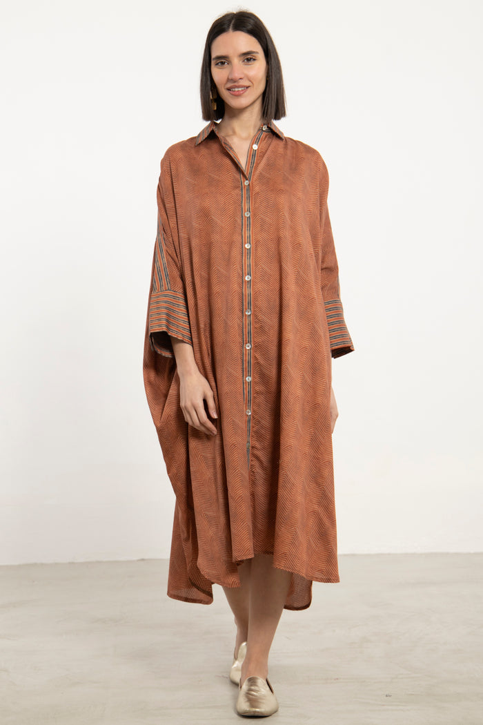 Hiba Cotton Satin Terracotta Dress