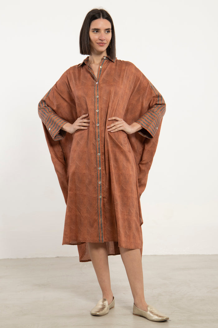 Hiba Cotton Satin Terracotta Dress