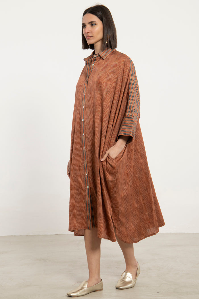 Hiba Cotton Satin Terracotta Dress