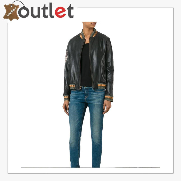 High Quality Black Leather Bomber Jacket