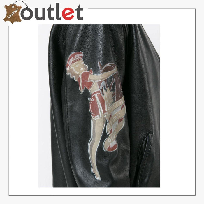 High Quality Black Leather Bomber Jacket