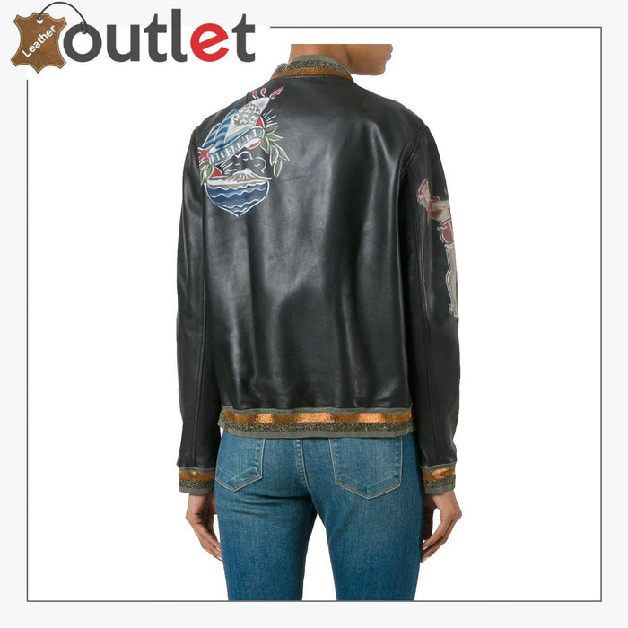 High Quality Black Leather Bomber Jacket