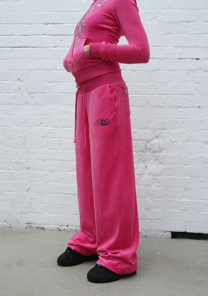 IDOL RHINESTONE VELOUR SWEATPANTS HOT PINK