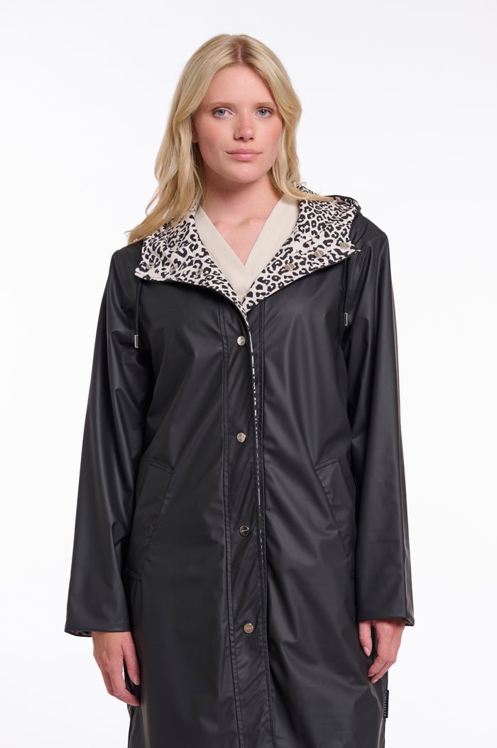Ishana Reversible Raincoat Black and Black Leopard