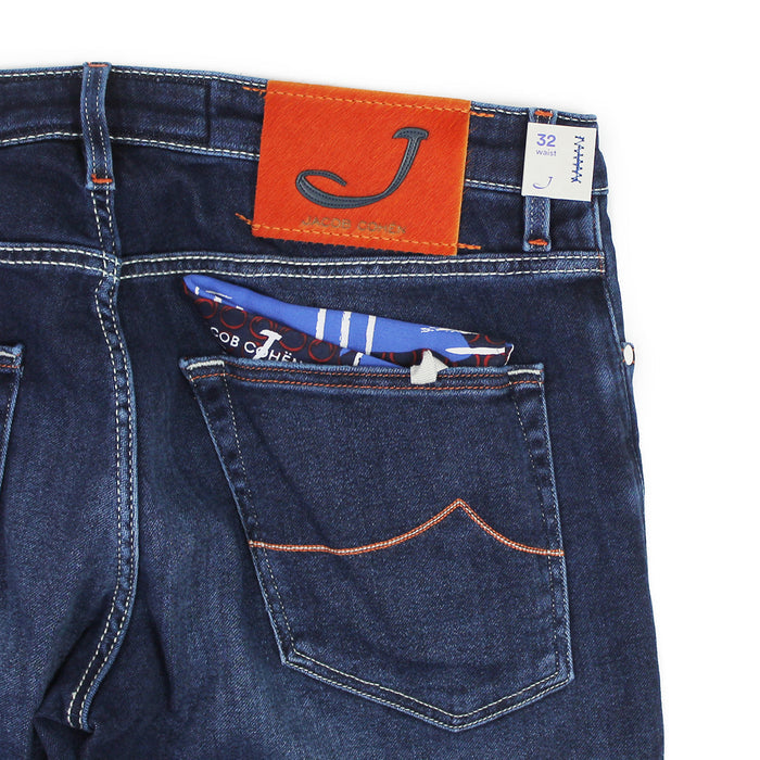 Jacob Cohen - J696 Comf Orange Badge Jeans in Dark Wash - Nigel Clare