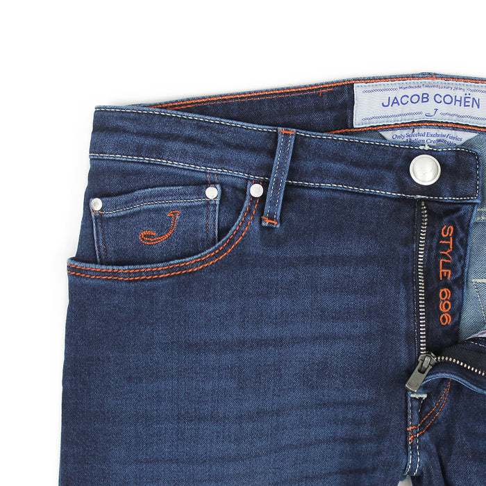 Jacob Cohen - J696 Comf Orange Badge Jeans in Dark Wash - Nigel Clare
