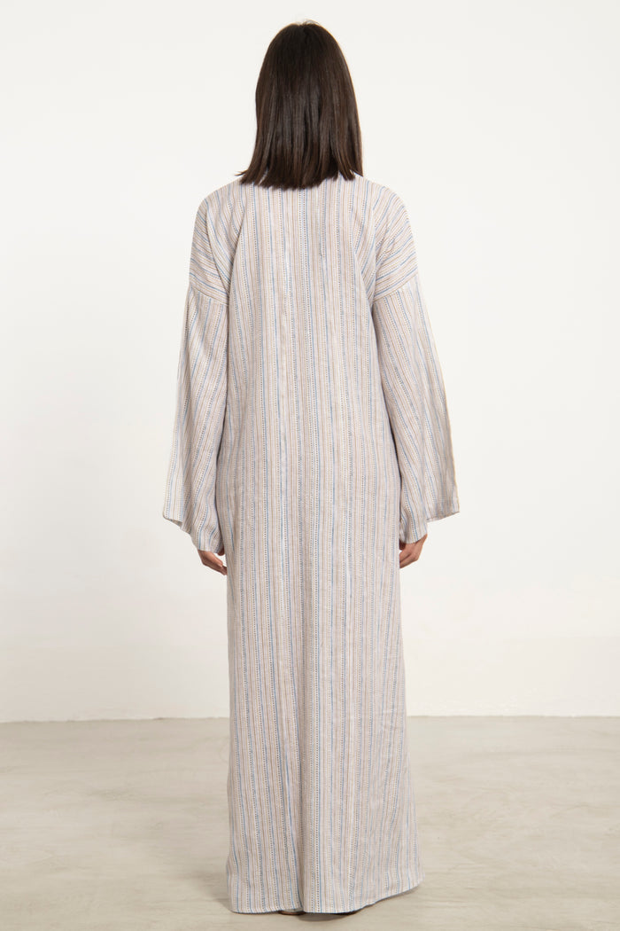 Jawad Linen Ivory & Blue Jellaba
