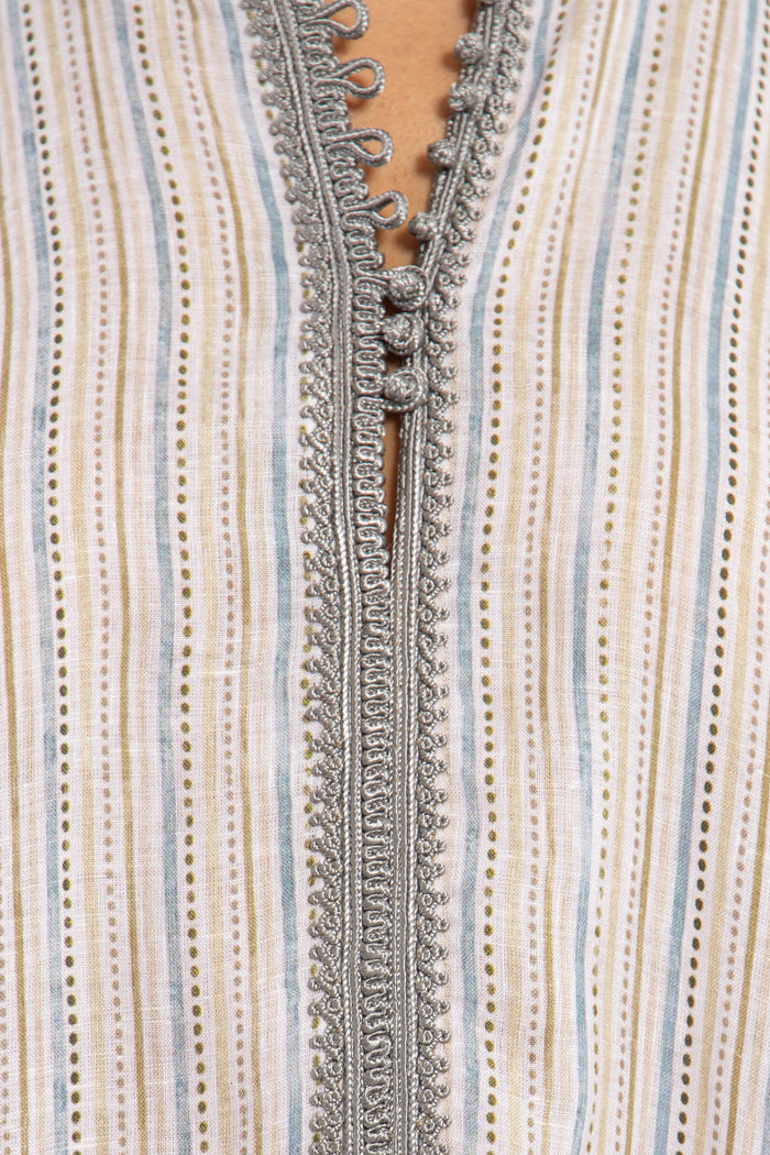Jawad Linen Ivory & Blue Jellaba