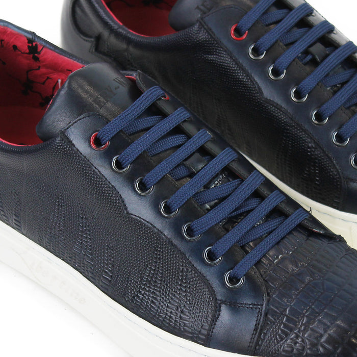 Jeffery West - Apolo Grain Leather Trainers in Navy - Nigel Clare