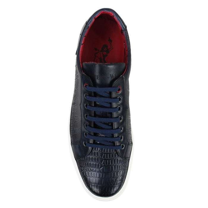 Jeffery West - Apolo Grain Leather Trainers in Navy - Nigel Clare