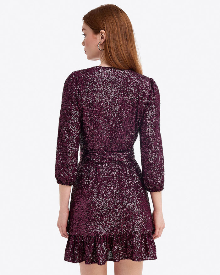 Jordan Long-Sleeve Wrap Dress in Sequins