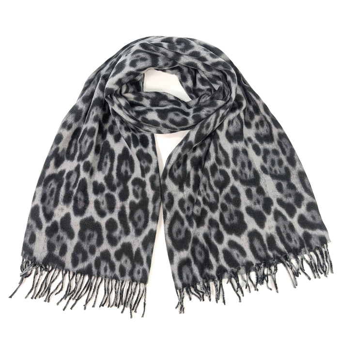 Kaja - Fluffly Animal Print Scarf (70x180cm) - Black