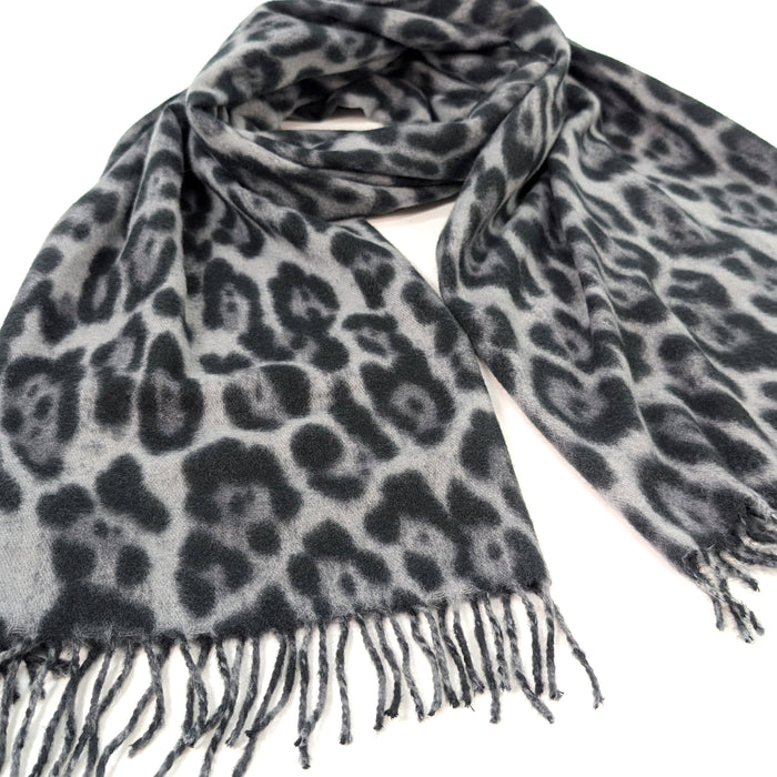 Kaja - Fluffly Animal Print Scarf (70x180cm) - Black