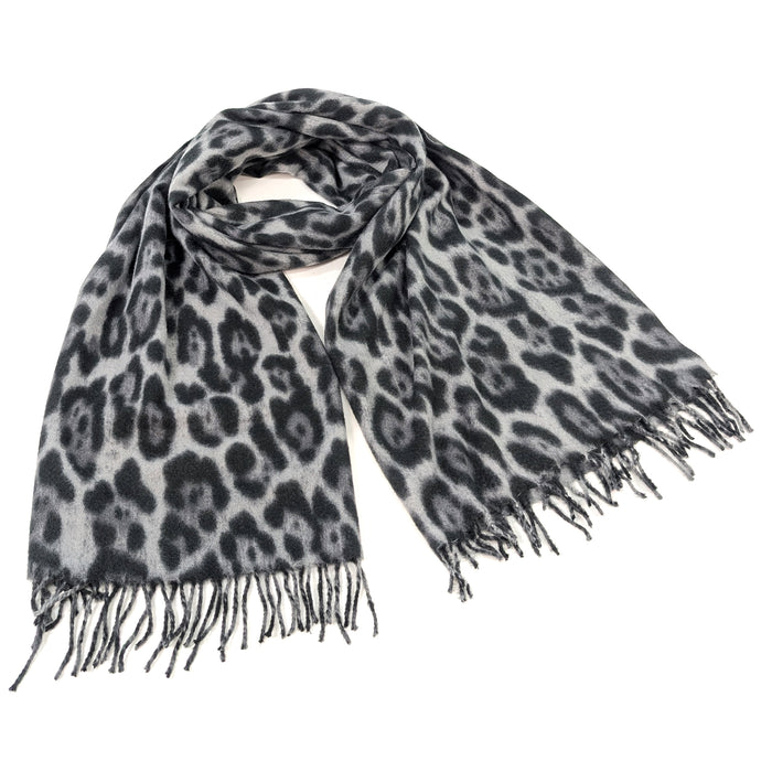 Kaja - Fluffly Animal Print Scarf (70x180cm) - Black