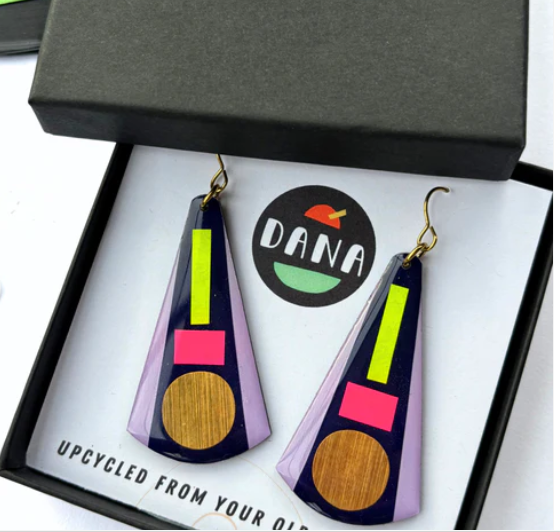 Kay Earrings Deep Navy Blue, Neon Pink, Neon Yellow, Lilac and Gold