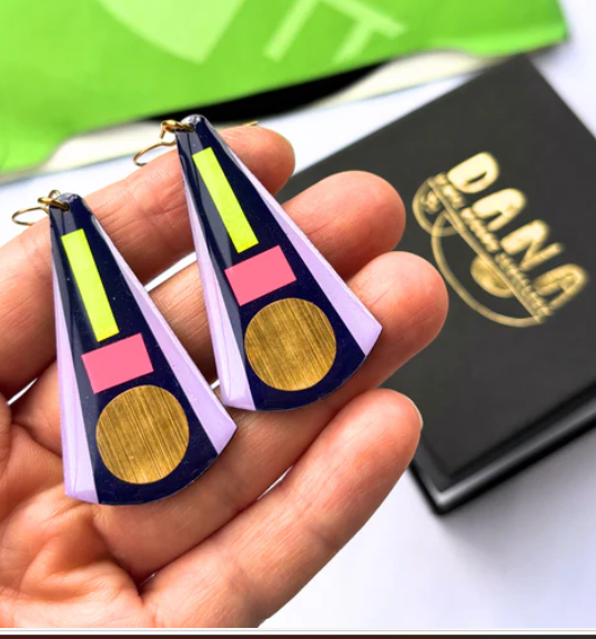 Kay Earrings Deep Navy Blue, Neon Pink, Neon Yellow, Lilac and Gold