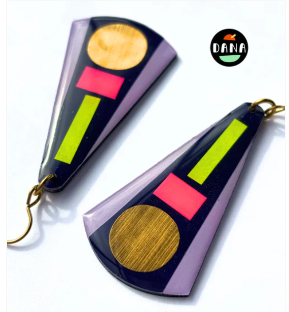 Kay Earrings Deep Navy Blue, Neon Pink, Neon Yellow, Lilac and Gold