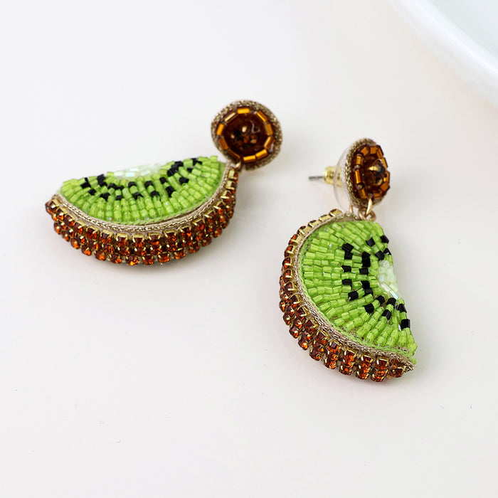 Kiwi Fruit Embellished Stud Drop Earrings