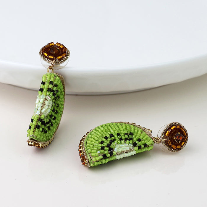 Kiwi Fruit Embellished Stud Drop Earrings