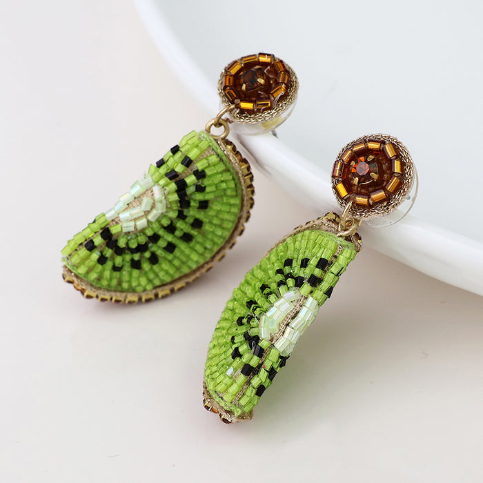 Kiwi Fruit Embellished Stud Drop Earrings