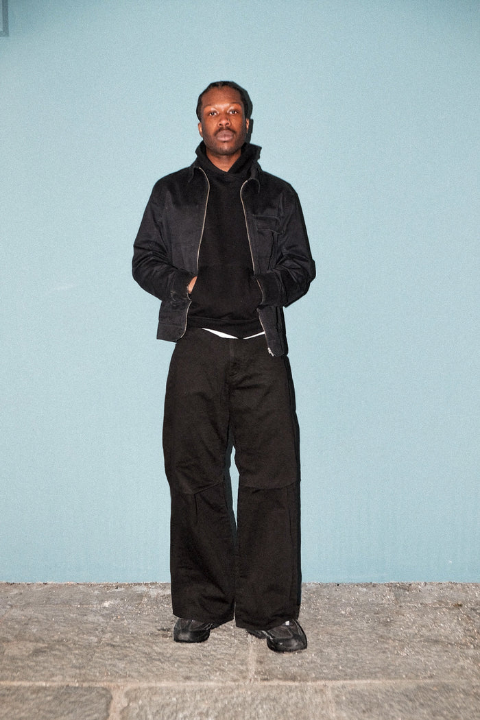 Knee Pleated Baggy Pants - Faded BLK