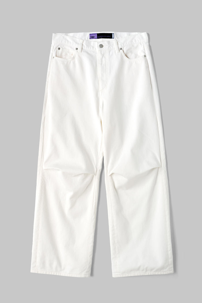 Knee Pleated Baggy Pants - Faded WHT