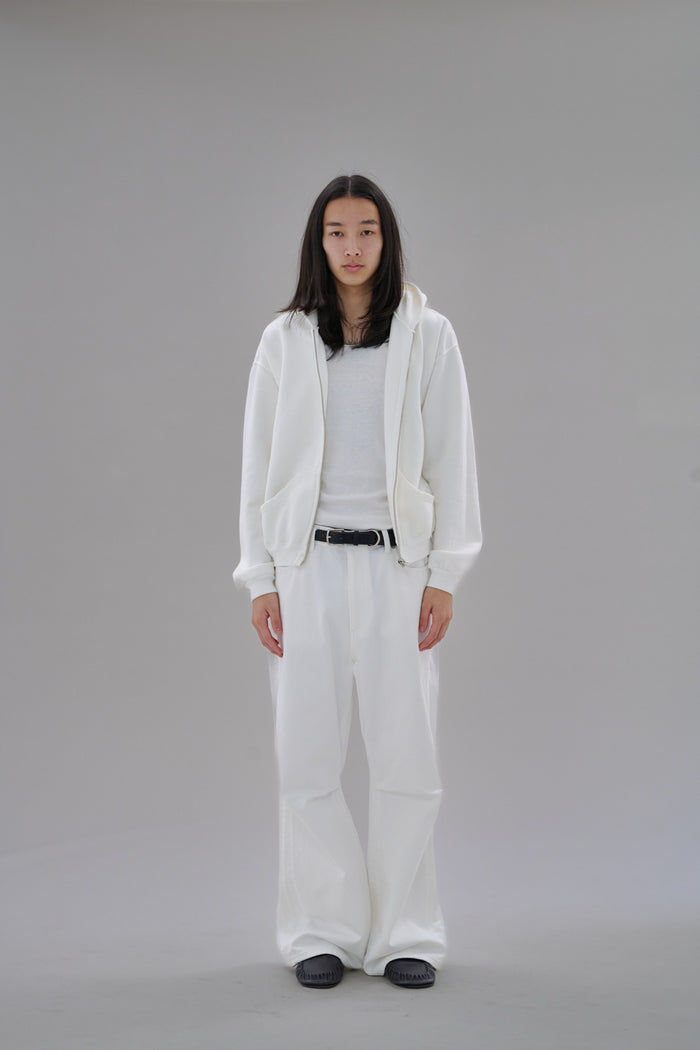 Knee Pleated Baggy Pants - Faded WHT
