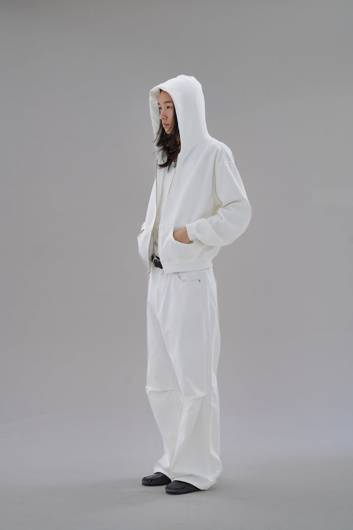 Knee Pleated Baggy Pants - Faded WHT