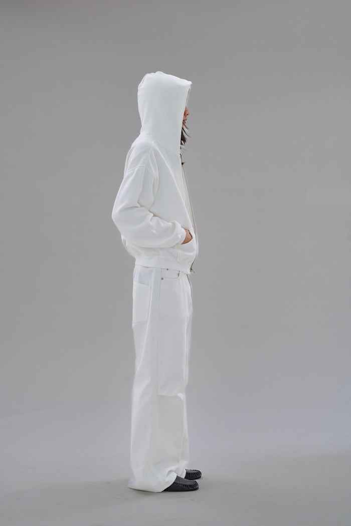 Knee Pleated Baggy Pants - Faded WHT