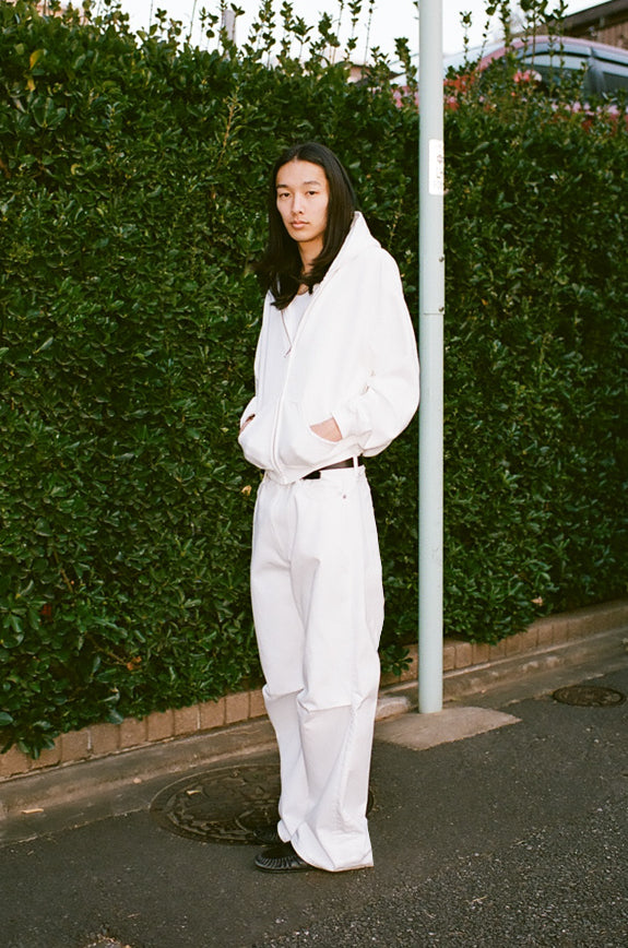 Knee Pleated Baggy Pants - Faded WHT