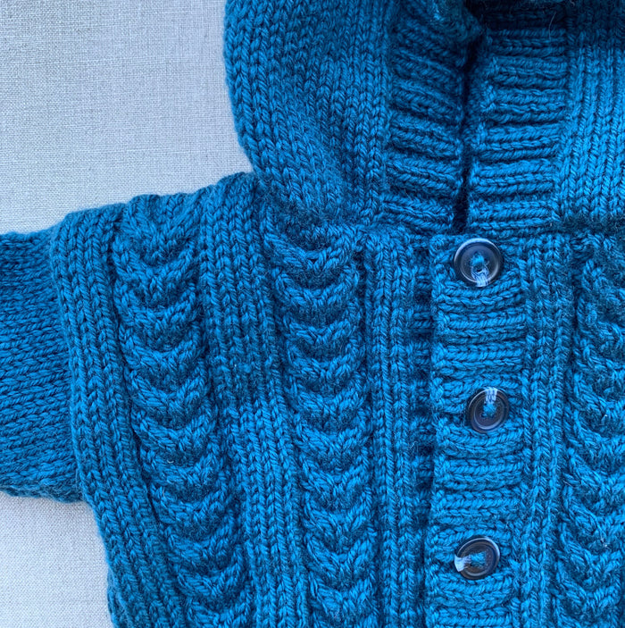 Knitted by Nana Cardigan With Hood - Coastal Blue