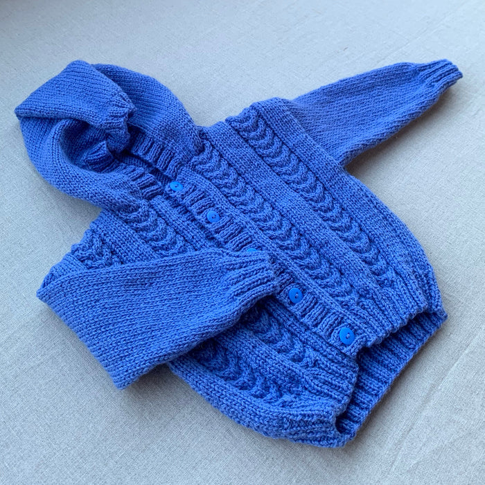 Knitted by Nana Cardigan With Hood - Cool Iris