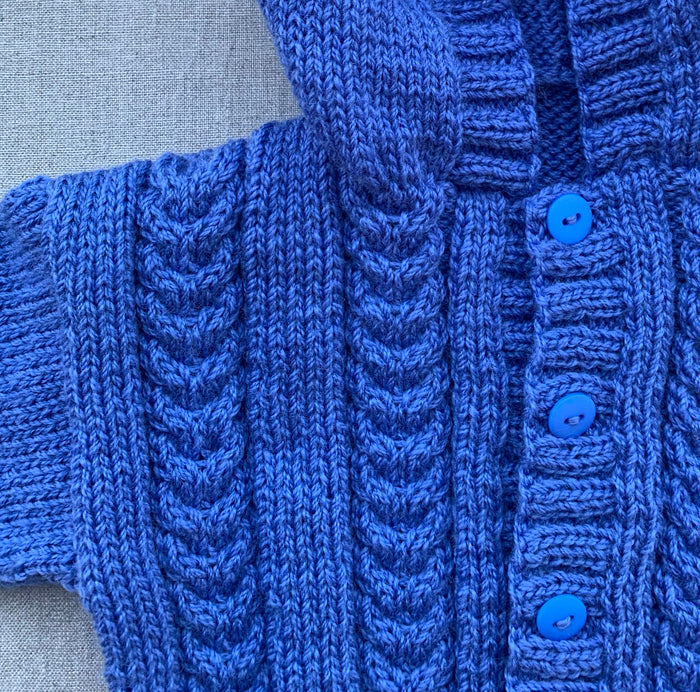 Knitted by Nana Cardigan With Hood - Cool Iris