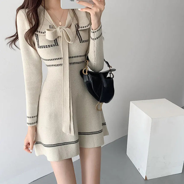 Knitted Lace up Bow Dress fashionnsio