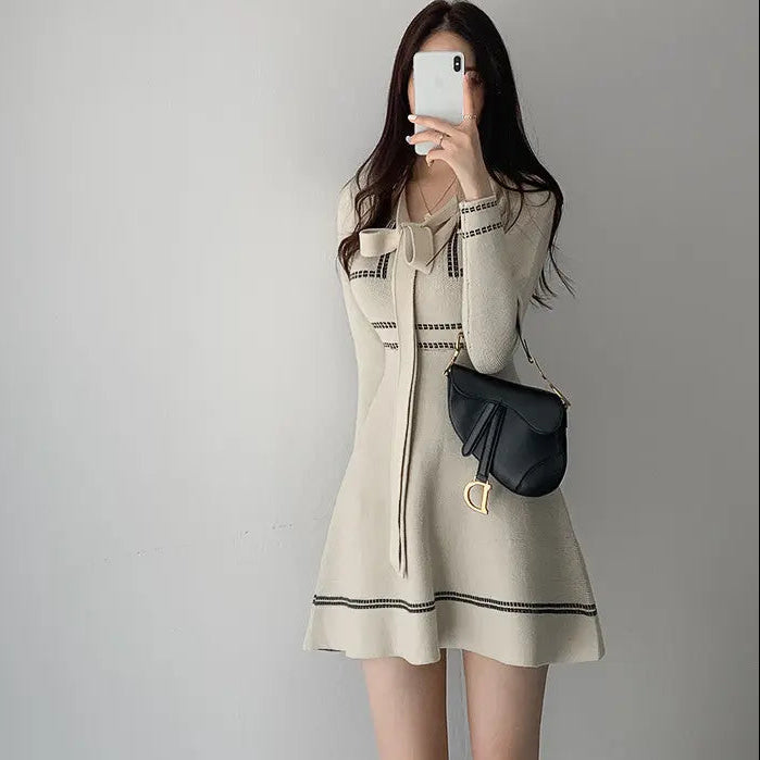 Knitted Lace up Bow Dress fashionnsio