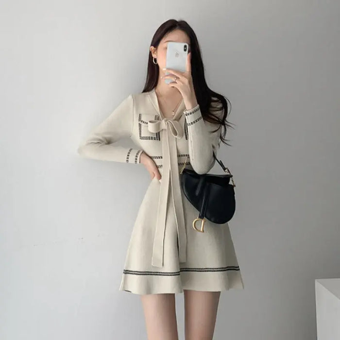 Knitted Lace up Bow Dress fashionnsio