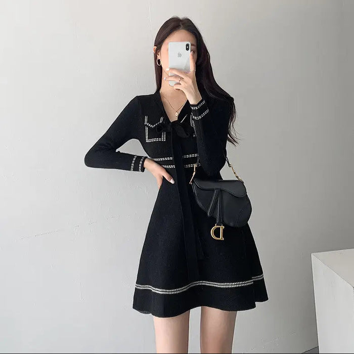 Knitted Lace up Bow Dress fashionnsio