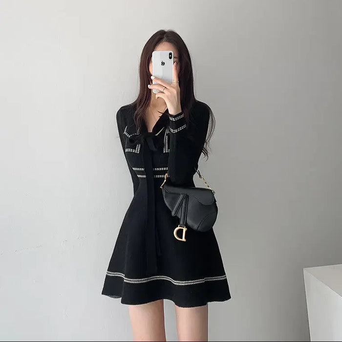 Knitted Lace up Bow Dress fashionnsio
