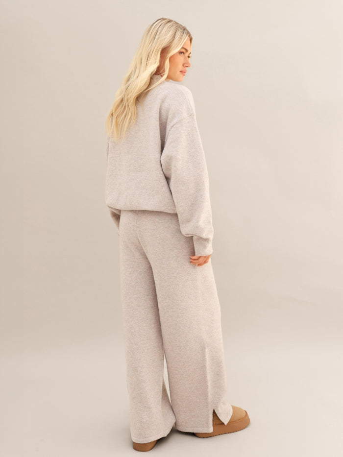 Knitted Wide Leg Sweatpants - Toasted Taupe