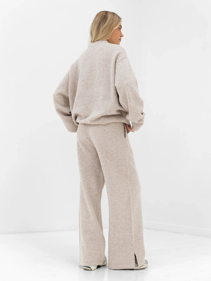 Knitted Wide Leg Sweatpants - Toasted Taupe