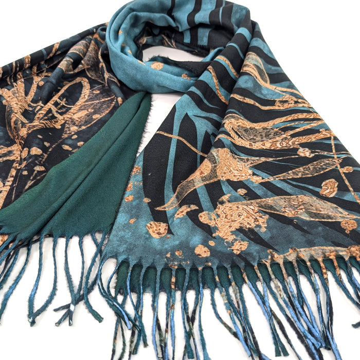 Kursi - Golden Leaf Pashmina Style Scarf (70x180cm) - Teal