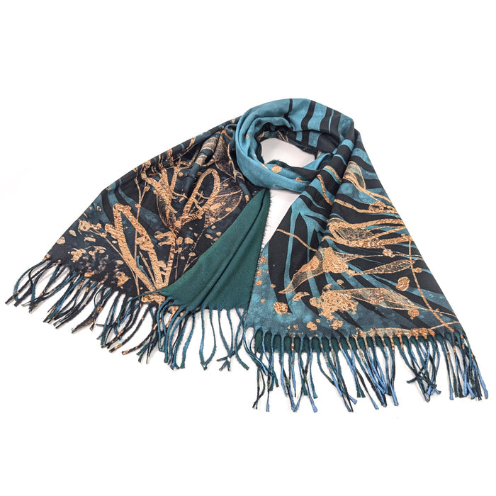 Kursi - Golden Leaf Pashmina Style Scarf (70x180cm) - Teal