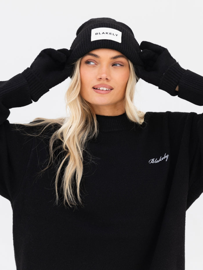Label Knitted Beanie - Black