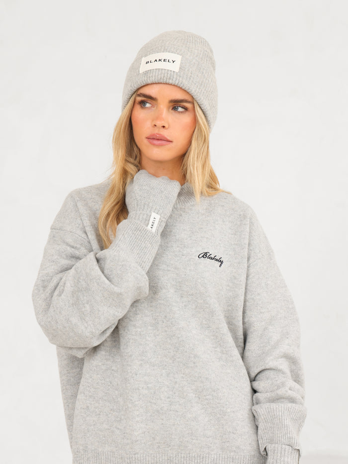 Label Knitted Beanie - Marl Grey