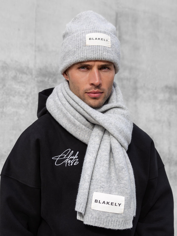 Label Knitted Beanie - Marl Grey