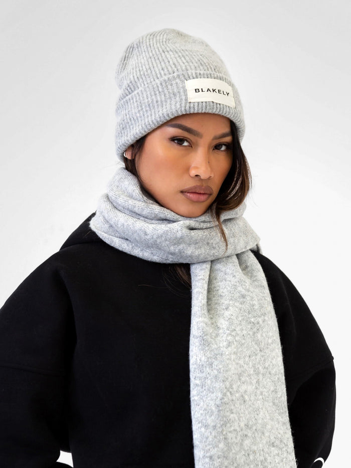 Label Knitted Beanie - Marl Grey