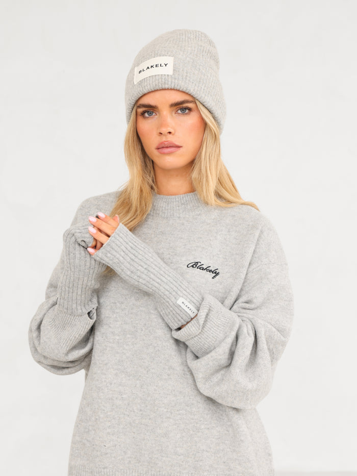 Label Knitted Beanie - Marl Grey