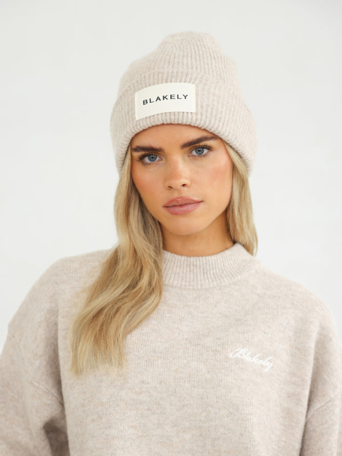 Label Knitted Beanie - Toasted Taupe