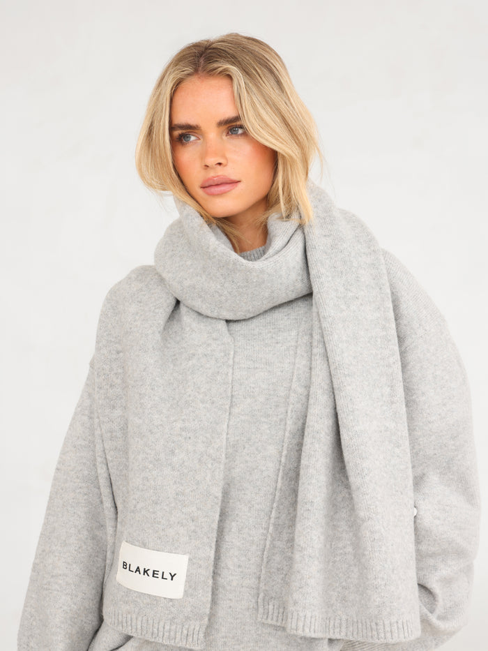 Label Knitted Scarf - Marl Grey