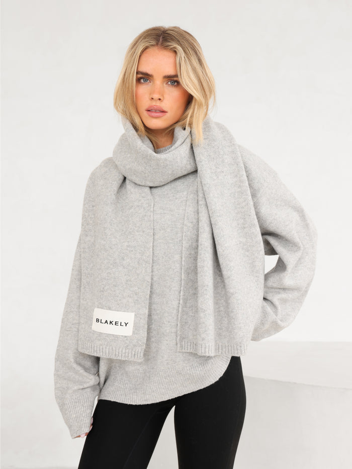 Label Knitted Scarf - Marl Grey